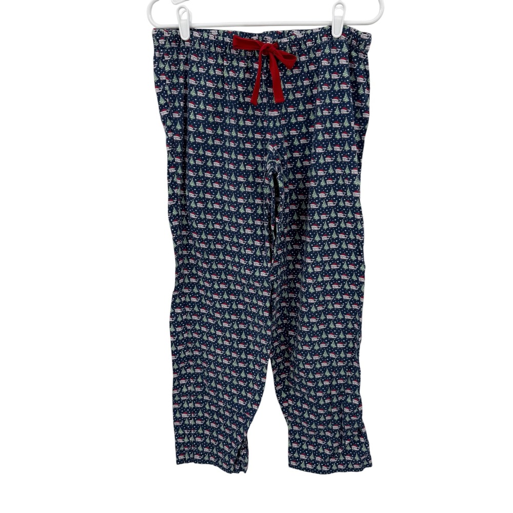 Vineyard Vines Women XS  Flannel Pajama Pants Navy Holiday Whale Santa  Cotton‎